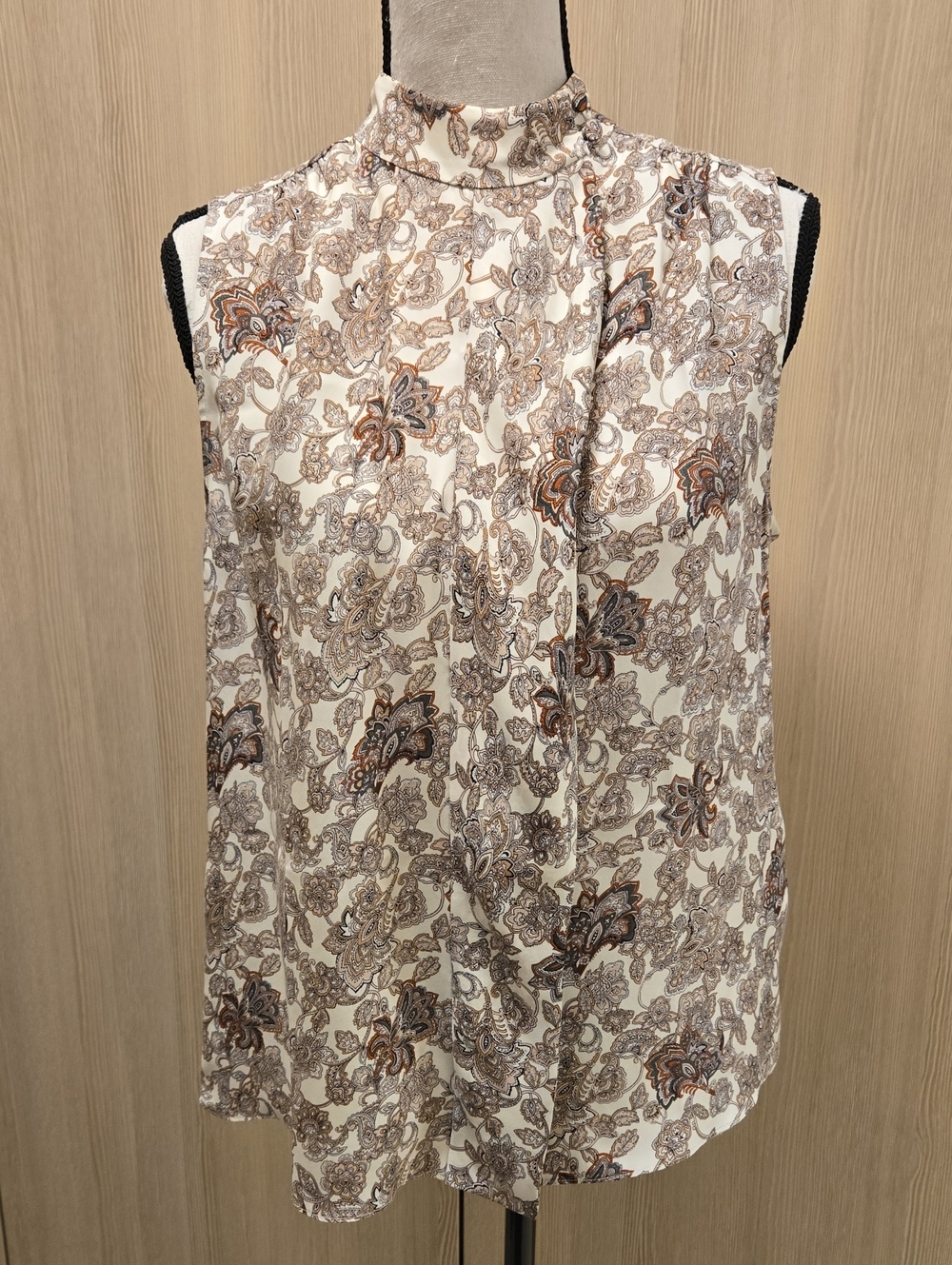 Frame Sleeveless Paisley Mock Neck Top - Cream, Brown, Black